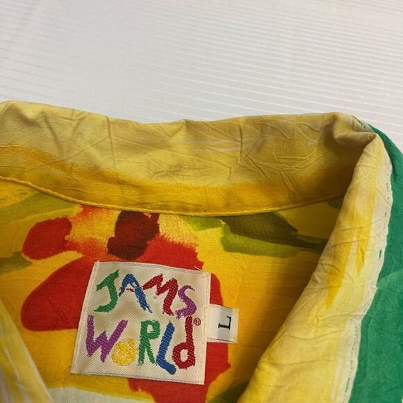 Jams World Hawaiian Floral Short Sleeve Button Up Shirt Size Large - Picture 2 of 10